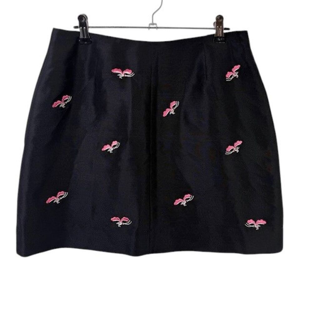 Tibi Vintage Y2K Silk Skirt Dragonfly Embroidered‎ Black with Pink Lined Size 6